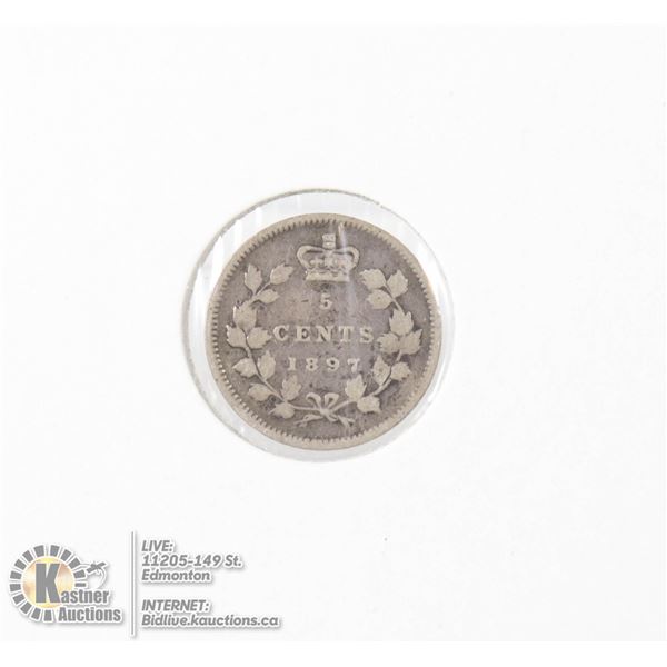 1897 VICTORIAN CANADA SILVER 5 CENT COIN