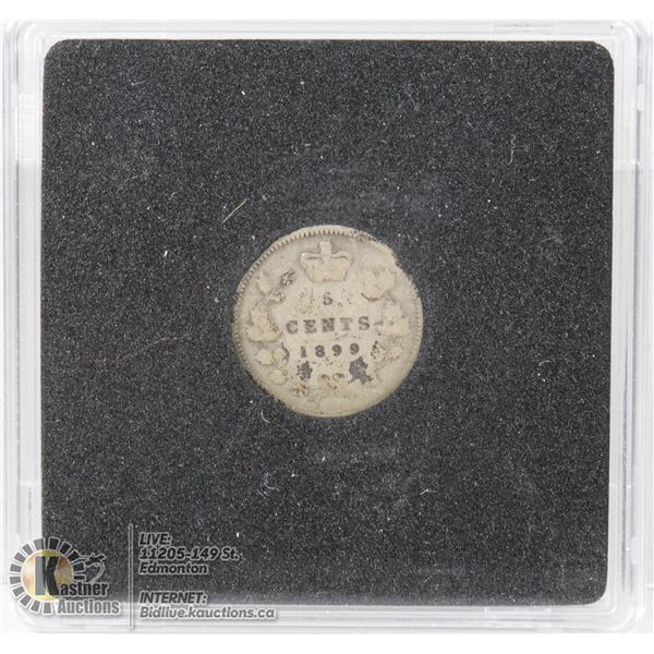 1899 VICTORIAN CANADA SILVER 5 CENT COIN