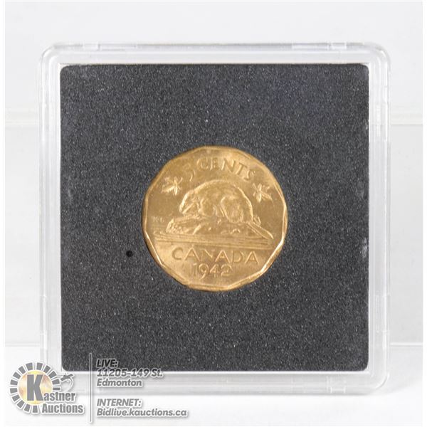 CHOICE 1942 MINT STATE TOMBAC BRASS 5C