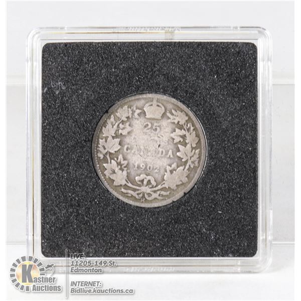 1902H EDWARDIAN SILVER CANADA 25 CENT