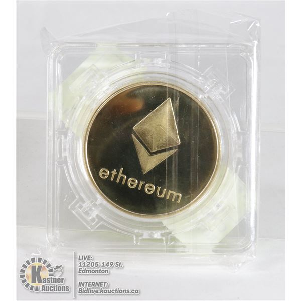 GOLD PLATED ETHEREUM COIN IN ROTATING CASE
