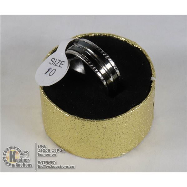 NEW STAINLESS STEEL RING SIZE 10 IN GOLD TONE BOX