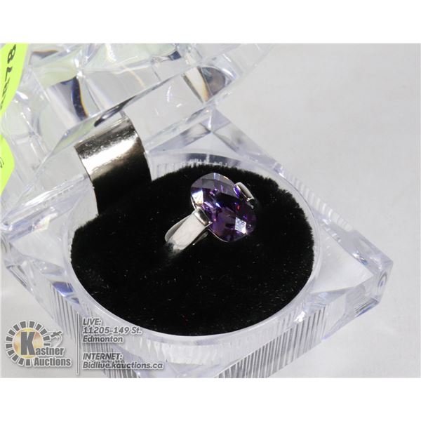 NEW 925 STERLING LADIES RING SIZE 7, PURPLE ZIRCON