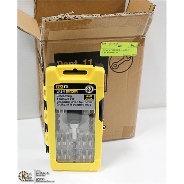 LOT OF FOUR 28 PIECE T-HANDLE SCREWDRIVER SET