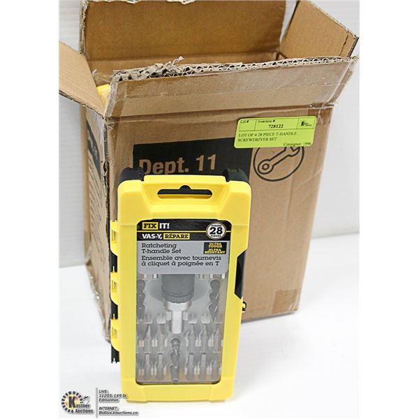 LOT OF FOUR 28 PIECE T-HANDLE SCREWDRIVER SET