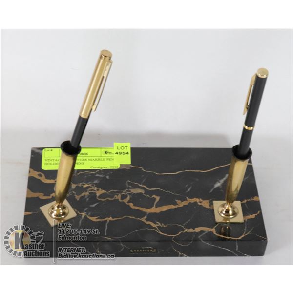 VINTAGE SHEAFFERS MARBLE PEN HOLDER WITH PENS