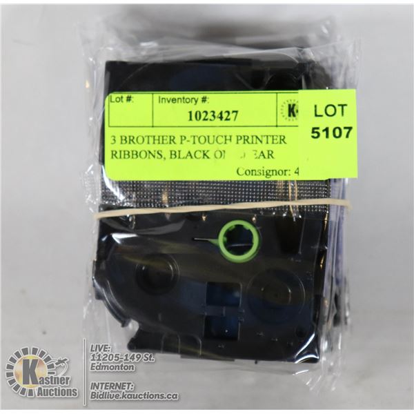 3 BROTHER P-TOUCH PRINTER RIBBONS, BLACK ON CLEAR