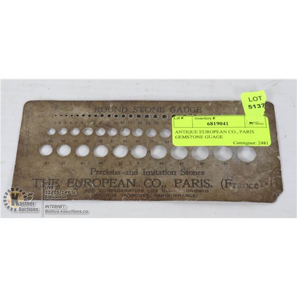 ANTIQUE EUROPEAN CO., PARIS GEMSTONE GUAGE