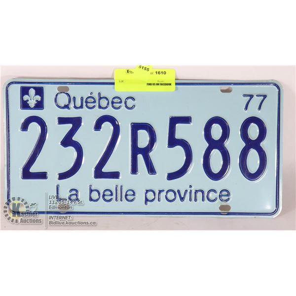 QUEBEC LICENSE PLATE