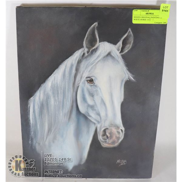 SIGNED ORIGINAL PAINTING OF WHITE HORSE 14 X 11"