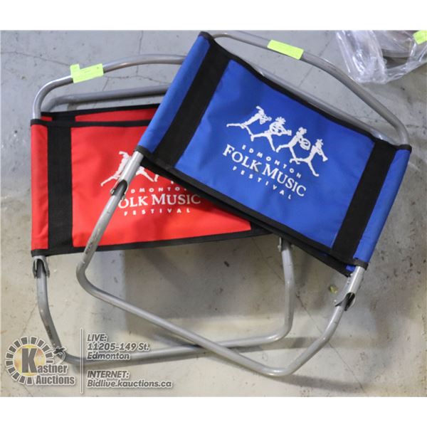 SET OF TWO RED AND BLUE CANVAS "FESTIVAL CHAIRS"