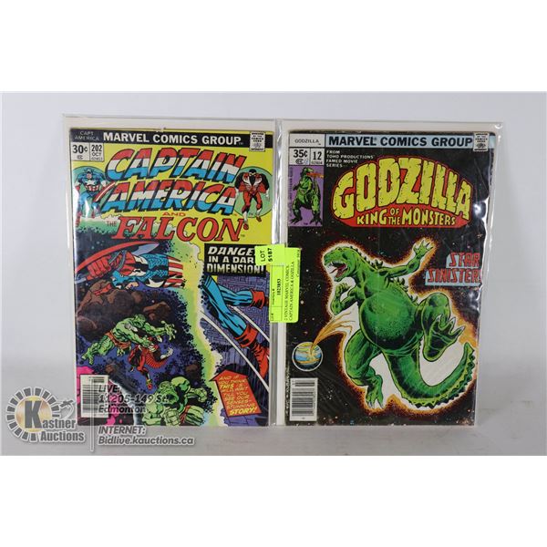 2 VINTAGE MARVEL COMICS. CAPTAIN AMERICA & GOZILLA