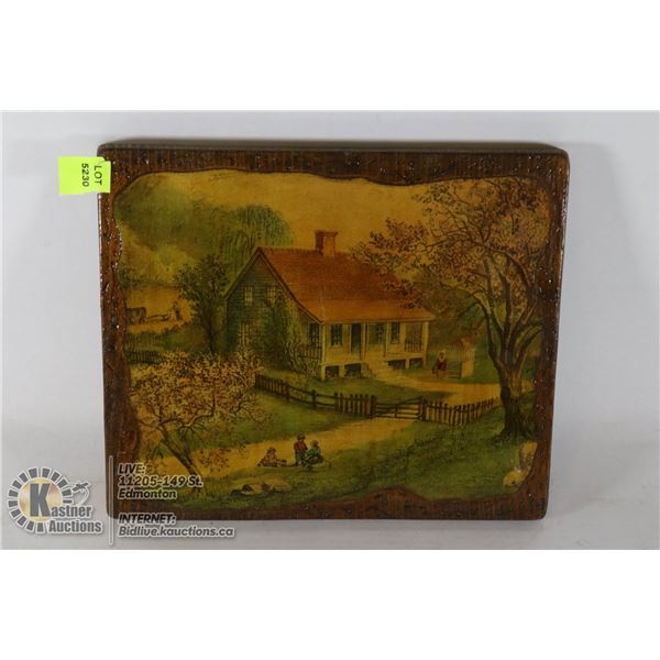 VINTAGE WOOD HANDCRAFTED "8" X 10" OIL PAINTING