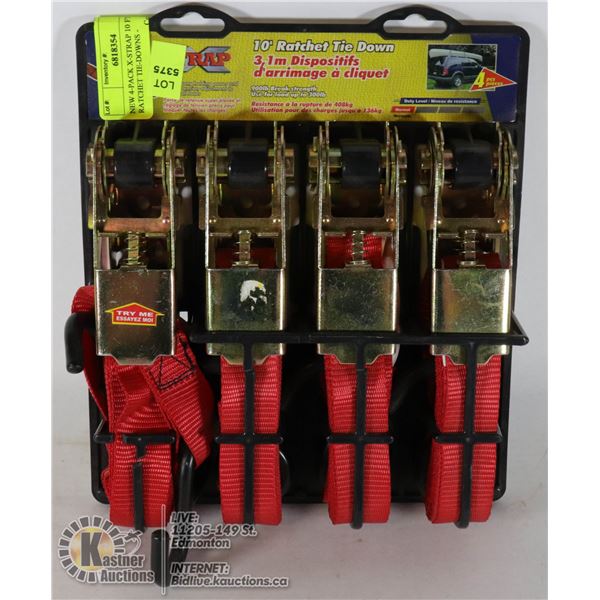 NEW 4-PACK X-STRAP 10 FT. RATCHET TIE-DOWNS -