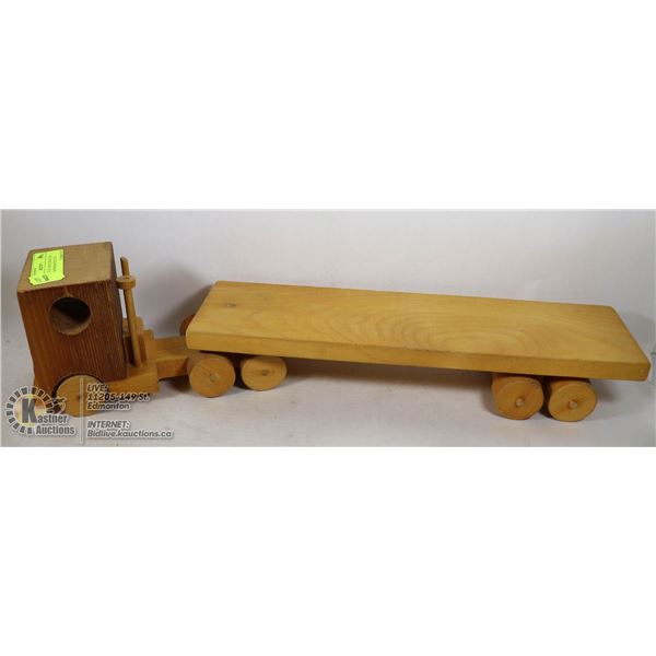 WOODEN FLAT DECK TRACTOR TRAILER HANDCRAFTED TOY