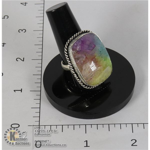 #123-RAINBOW SOLAR QUARTZ RING SIZE 7
