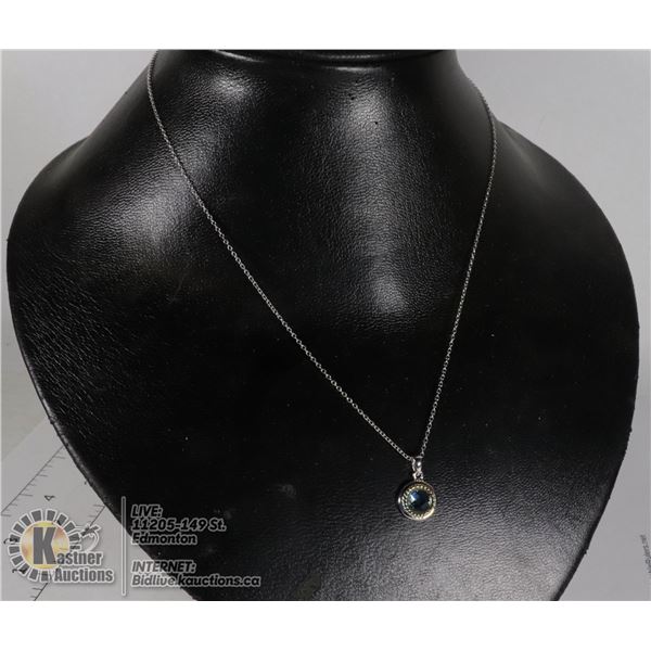 #164-BLUE TOPAZ PENDANT/ NECKLACE 18"
