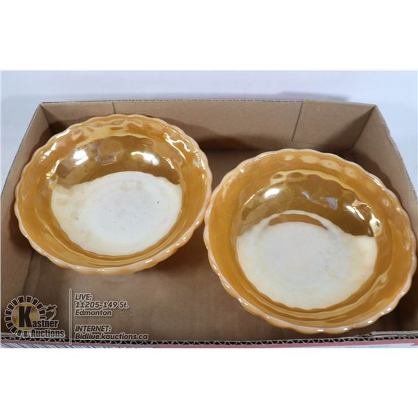 2 PC ANCHOR HOCKING PEACH LUSTER BOWLS