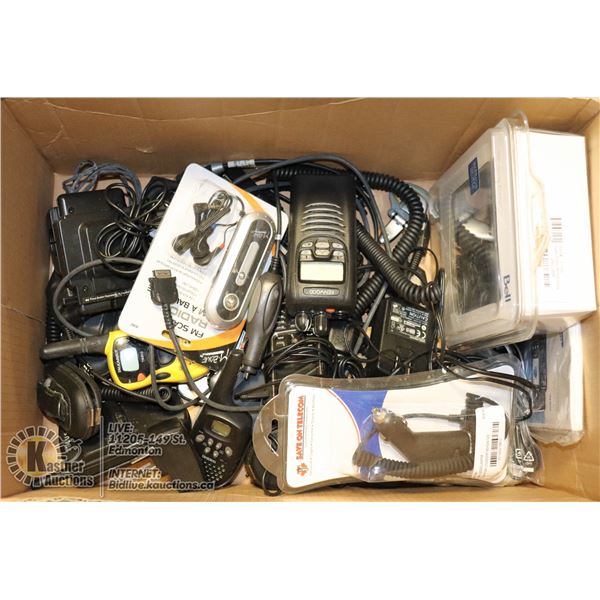 BOX OF NEW AND USED PHONES AND ELECTRONICS -