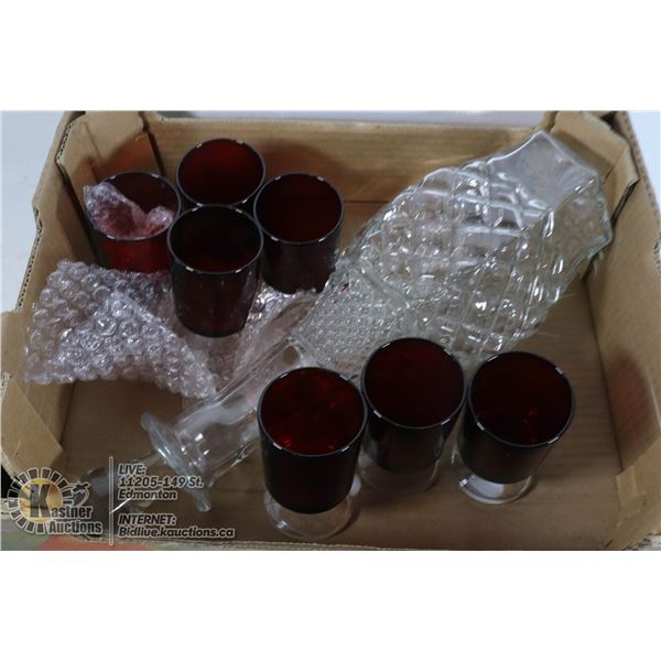 VINTAGE DECANTER AND GLASSES