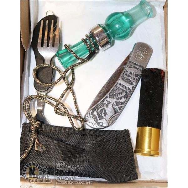 BOX WITH PRIMOS "YO SISTA" DUCK CALL, SHOTGUN
