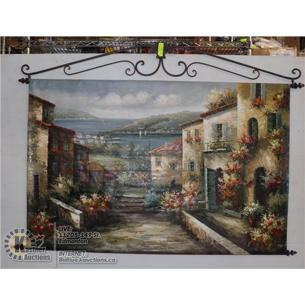 NICE BIG DECORATIVE PAINTING WITH METAL HANGER.