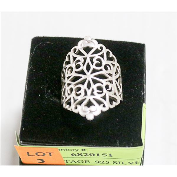 LARGE VINTAGE .925 SILVER RING 1" SZ 7