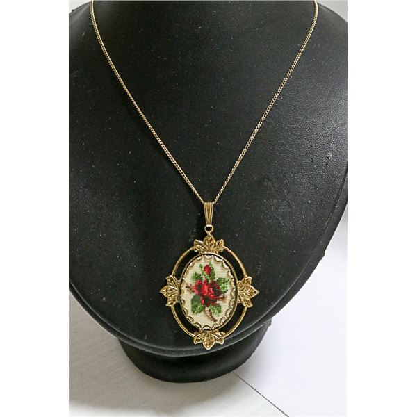 VINTAGE PETITE POINT PENDANT & NECKLACE