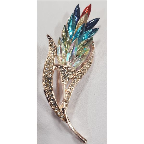 FLOWER RHINESTONE BROOCH WITH MARQUIS STONES