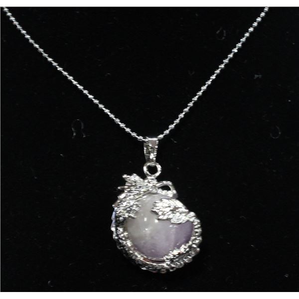 AMEYTHST STONE IN STAINLESS DRAGON NECKLACE 925