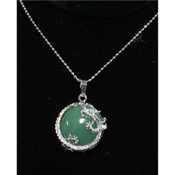 JADE STONE WRAPPED WITH DRAGON NECKLACE 925