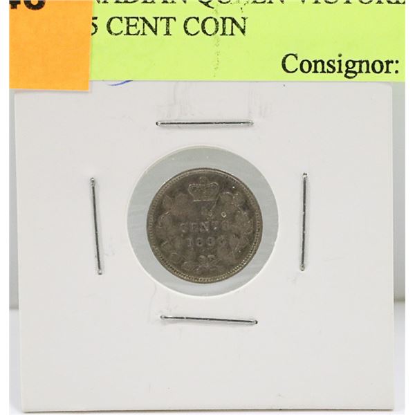 1893 CANADIAN QUEEN VICTORIA SILVER 5 CENT COIN