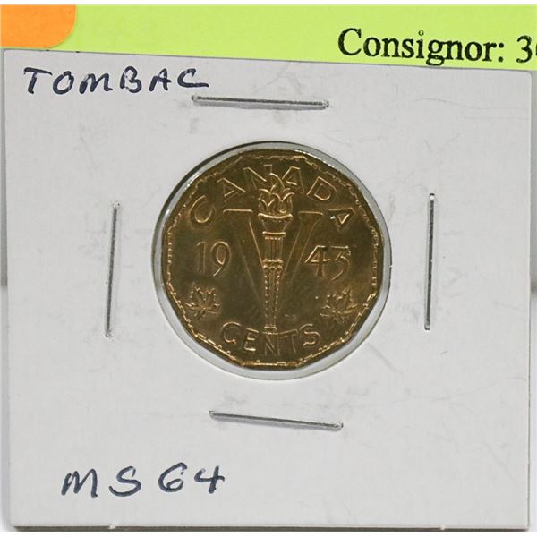 CHOICE UNC 1943 CANADIAN WWII TOMBAC VICTORY 5