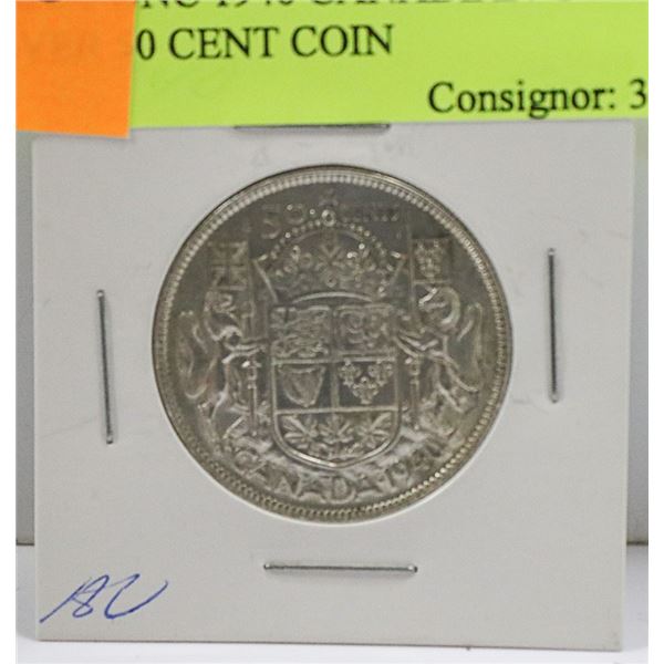 ABOUT UNC 1940 CANADIAN GVII SILVER 50 CENT COIN