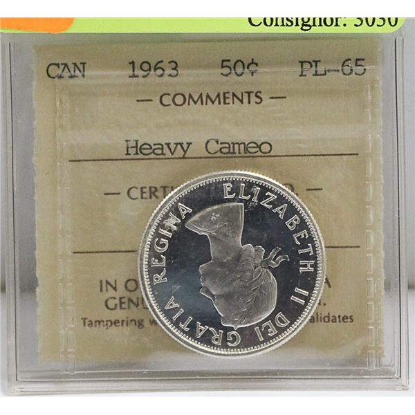 1963 CANADIAN QEII SILVER 50 CENT COIN ICCS PL-65