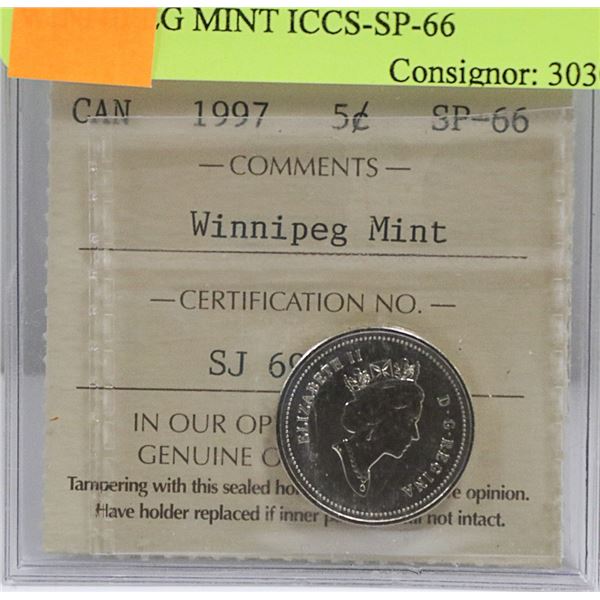 1997 CANADIAN 5 CENT COIN WINNIPEG MINT ICCS-SP-66
