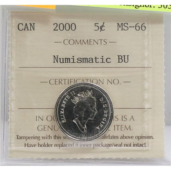 2000 CANADIAN 5 CENT COIN WINNIPEG MINT ICCS-MS-66