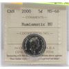 Image 1 : 2000 CANADIAN 5 CENT COIN WINNIPEG MINT ICCS-MS-66