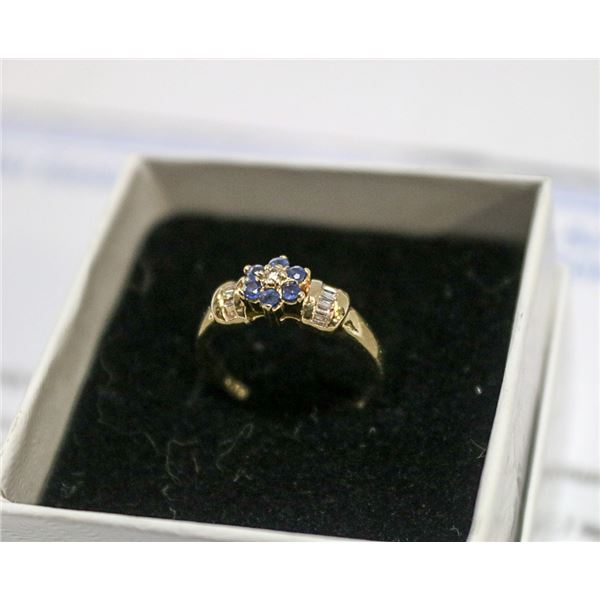14K GOLD DIAMOND SAPPHIRE RING SIZE 5