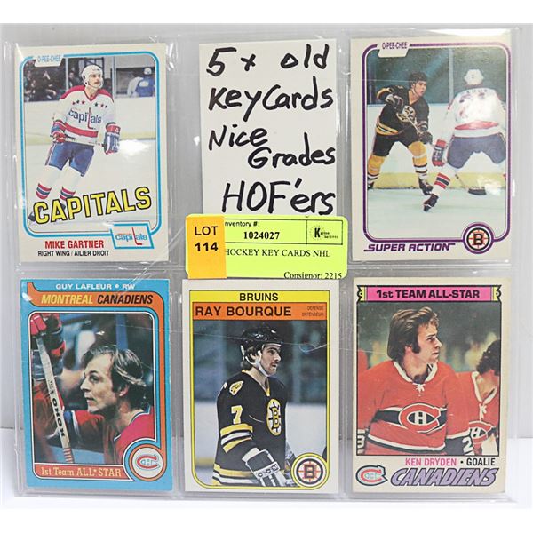 5 X OLD HOCKEY KEY CARDS NHL HOFER'S