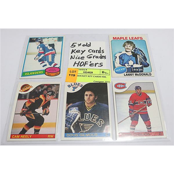 5 X OLD HOCKEY KEY CARDS NHL HOFER'S