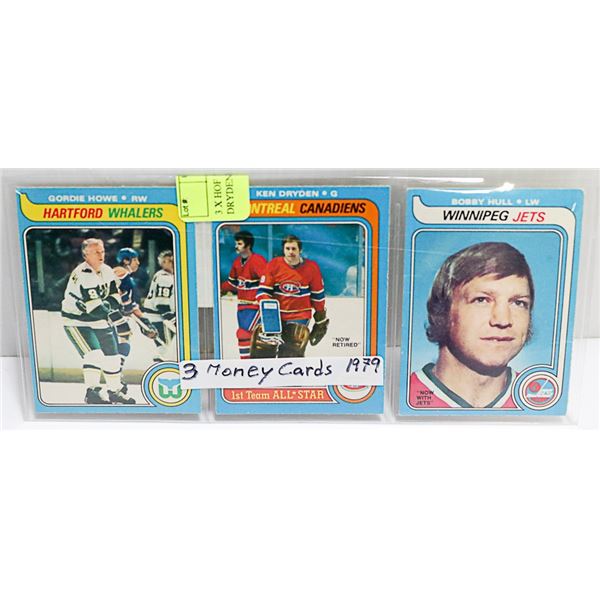 3 X HOF 79-80 CARDS HULL HOWE DRYDEN NICE SHAPE