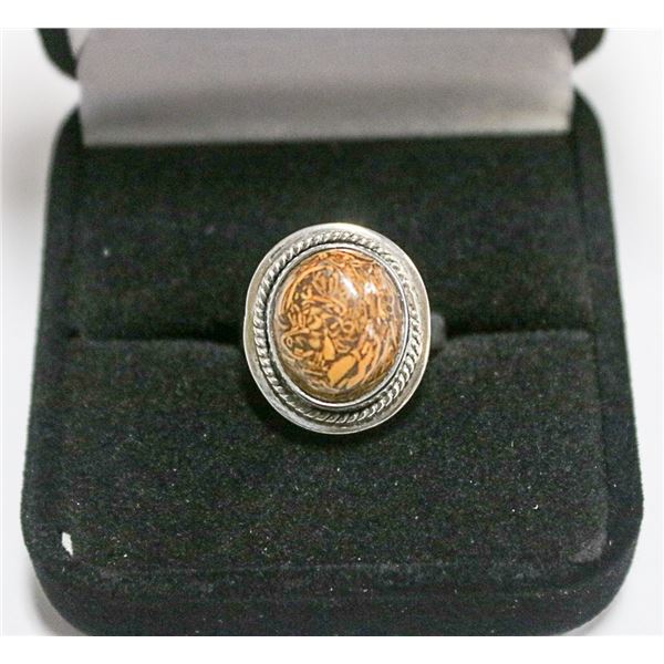 .925 SILVER NATURAL STONE RING SZ 6
