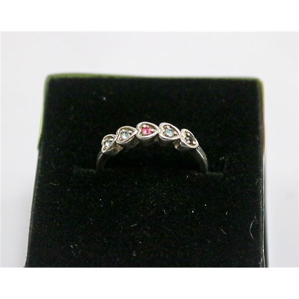 VINTAGE .925 SIVER HEART BIRTHSTONE RING SZ 8