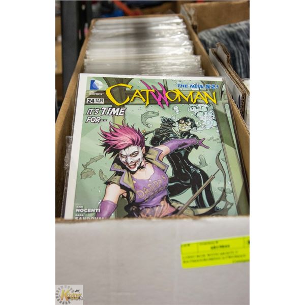LONG BOX WITH MOSTLY BATMAN/ROBIN/CATWOMAN COMICS