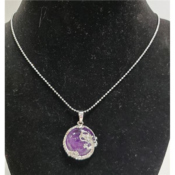 AMETHYST STONE WRAPPED WITH DRAGON NECKLACE  925