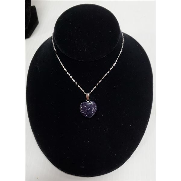 BLUE GOLDSTONE HEART SHAPED PENDANT WITH NECKLACE
