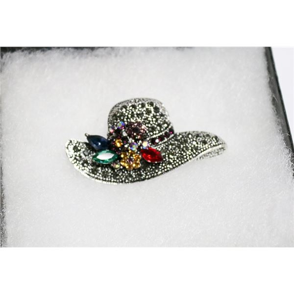 LADIES HAT RHINESTONE BROOCH