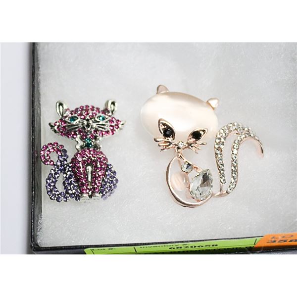 PAIR OF CAT RHINESTONE BROOCHS
