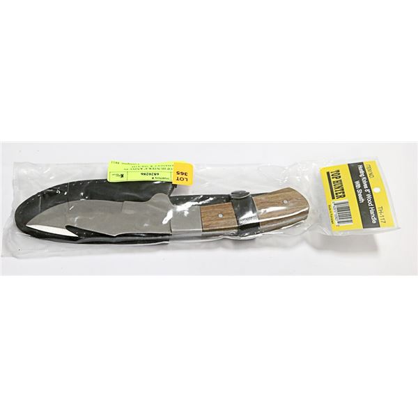 NEW TOP HUNTER 8" KNIVE IN WOOD HANDLE & SHEATH